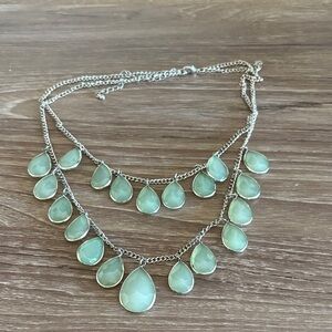 Elegant Silver and Green Teardrop Necklace